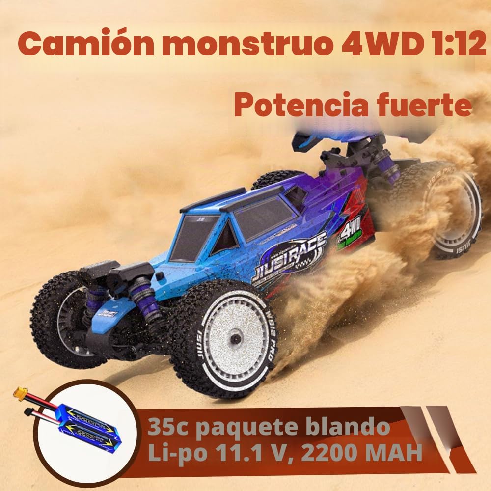 Coche teledirigido sin escobillas, 100 km/h, 1:12 resistente al agua, 2,4 GHz, todo terreno RC Buggy para adultos, 4 WD de alta velocidad Offroad RC Monster Truck, 3 pilas (verde)