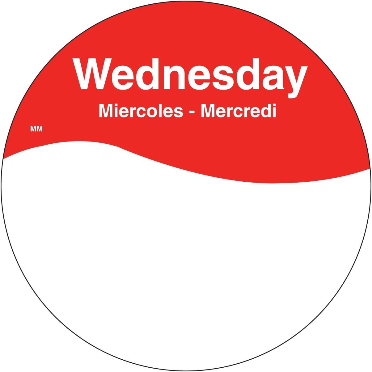 DayMark Safety Systems MoveMark IT110108 Day of the Week Trilingual Label, Wednesday, 3" Circle, Red, Roll of 500