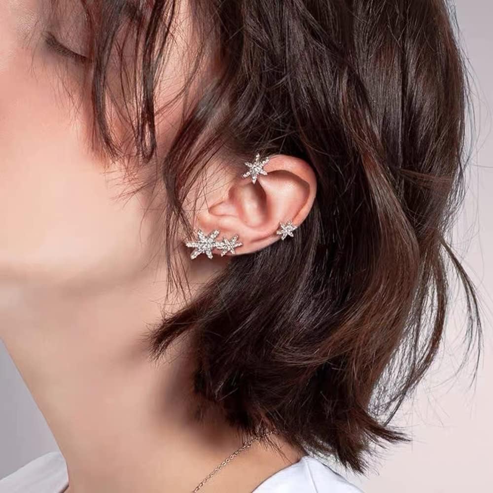Zircon Earrings for Women Girls Non Piercing Ear Cuff Ear Clips Butterfly Earrings Ear Wrap Around Earrings Snowflake Earrings Moon Star