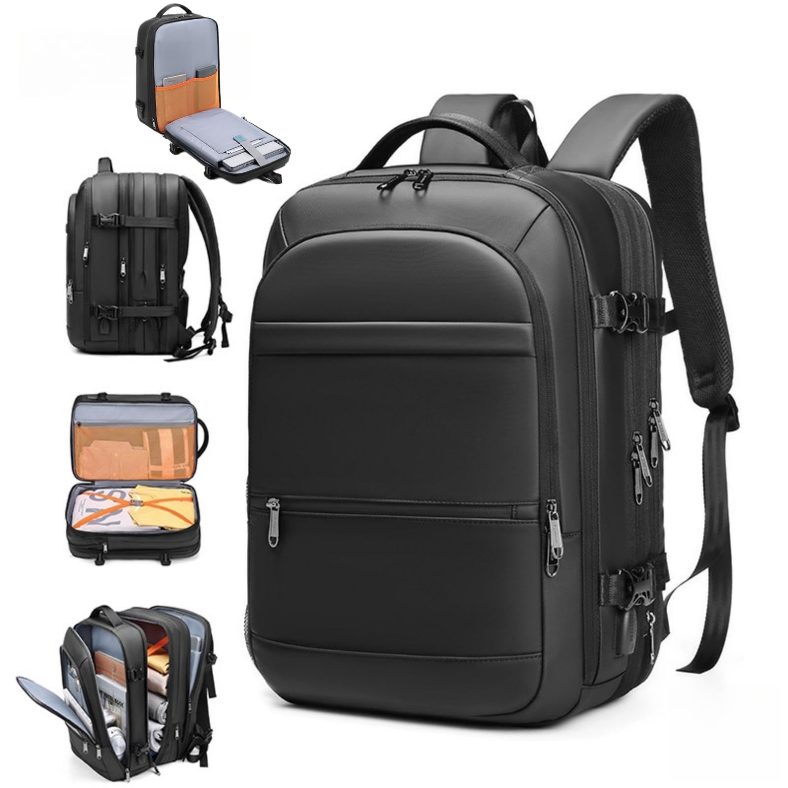 JDLYEVERMulti-Functional 4-Compartment Backpack Business Backpack Neutral Waterproof Notebook Backpack, 39L Support Expansion, Shockproof & Wear-Resistant Usb Port, Back Luggage Fixing Belt