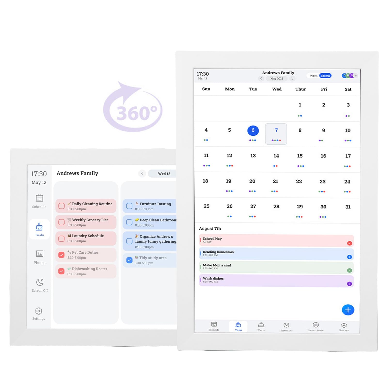 Demeras Agenda Familiare Digitale e Tabella dei Lavori Domestici Touchscreen da 10,1 Pollici per Famiglie Impegnate con Funzione Cornice Fotografica