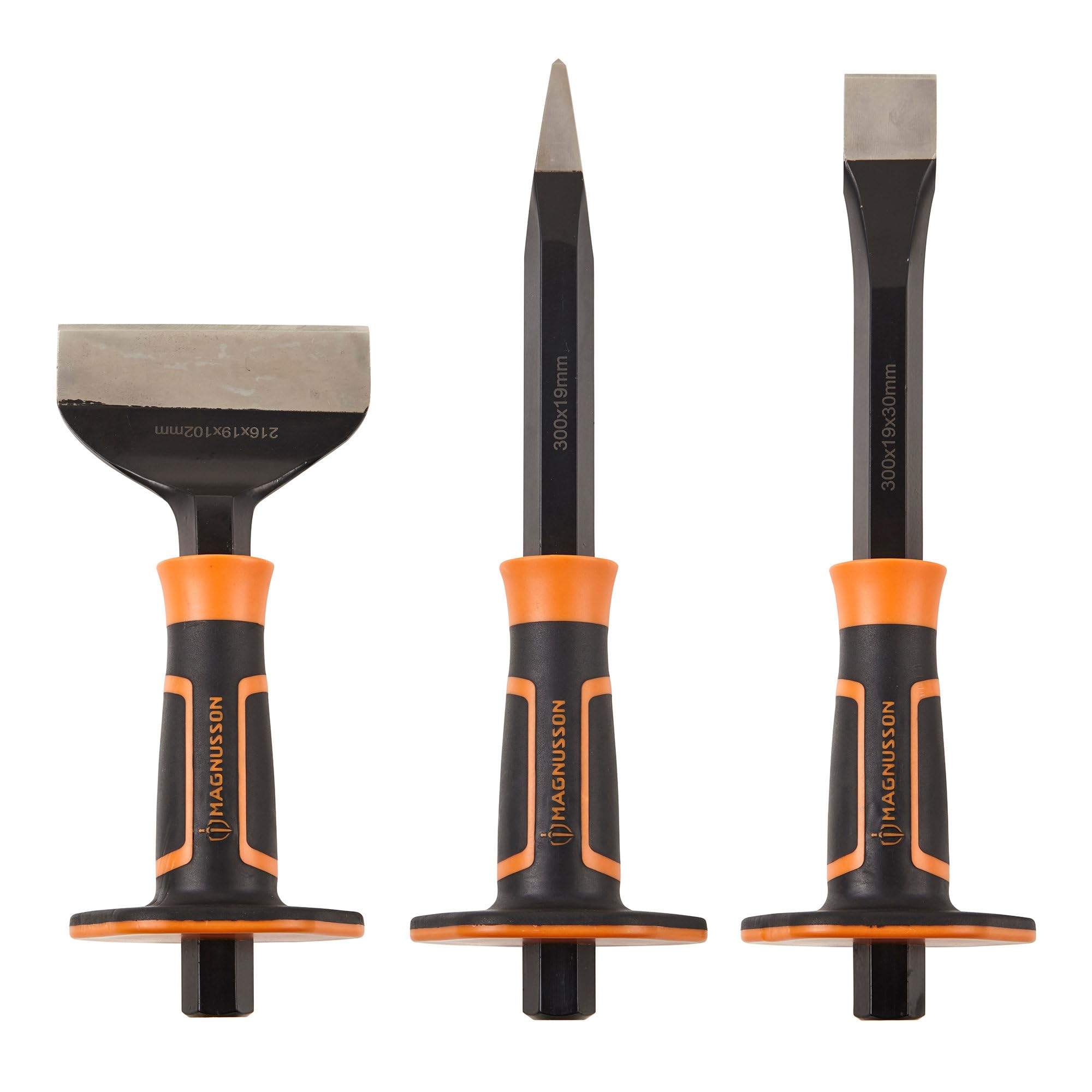 Magnusson Kit 3 pezzi DT15 - scalpello per mattoni, scalpello affilato e scalpello piatto in acciaio al cromo-vanadio con tagli.
