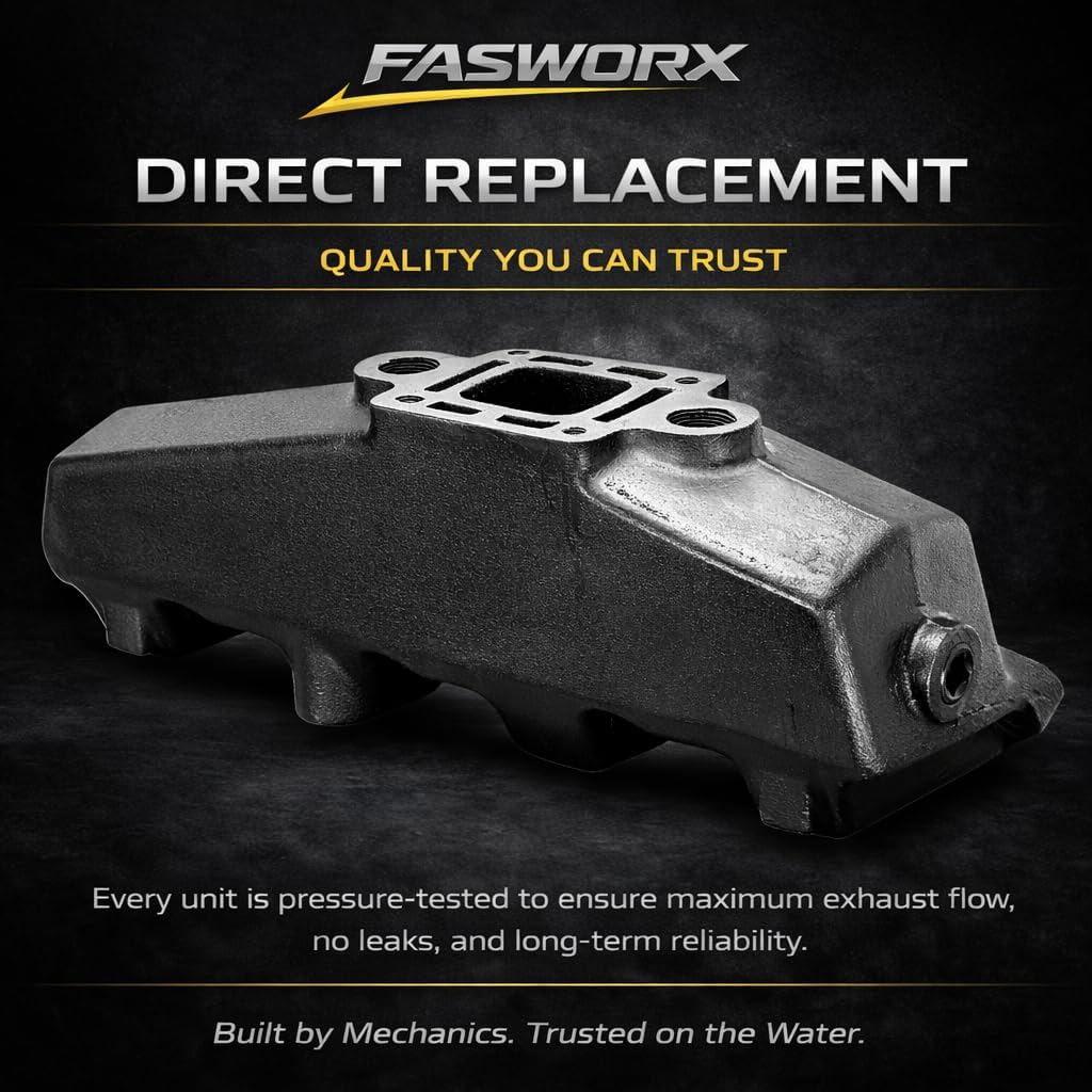 FASWORX Two Cast Iron Exhaust manifolds Compatible with Mercruiser 7.4L, 8.2L, 454, 502