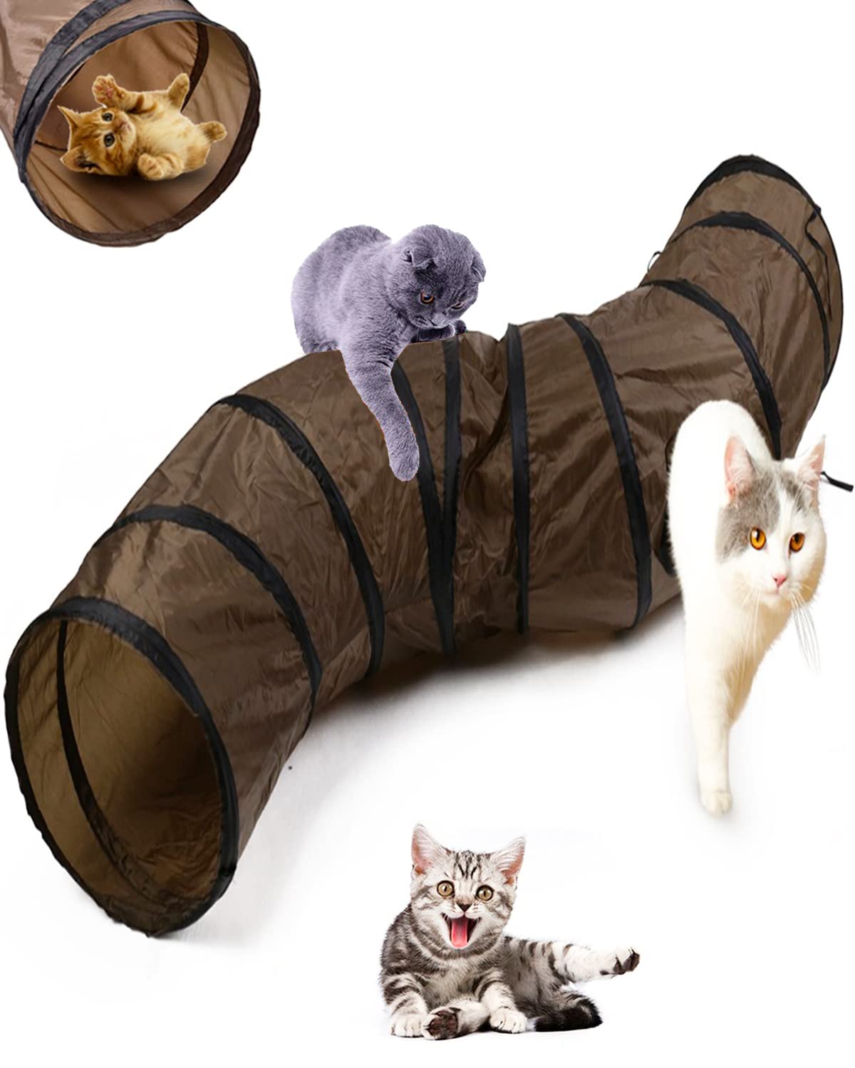 Amazon Yffsfdc 猫トンネル キャットトンネル 2穴付き猫ト 長いトンネル 猫遊びペットおもちゃ 水洗い可能 収納便利 猫遊び ストレス発散 運動不足 対策 ブラウン Yffsfdc またたびトイ 通販
