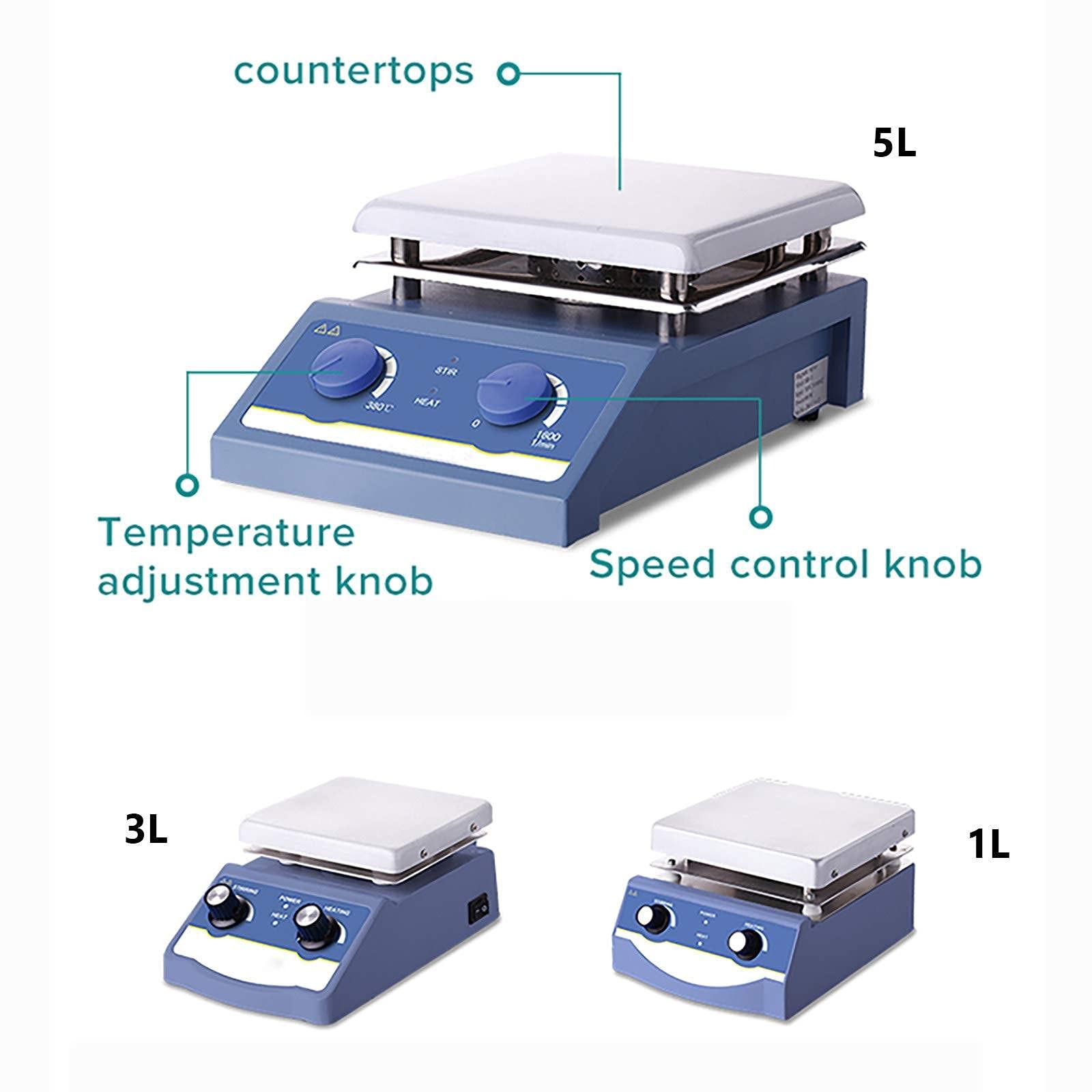 Agitador MagnéTico De Laboratorio, Mezclador MagnéTico De Placa Caliente para Calentar Y Agitar, Capacidad De AgitacióN De 1 L / 3 L / 5 L, 0~1600 RPM, Temperatura Ajustable,5000ml