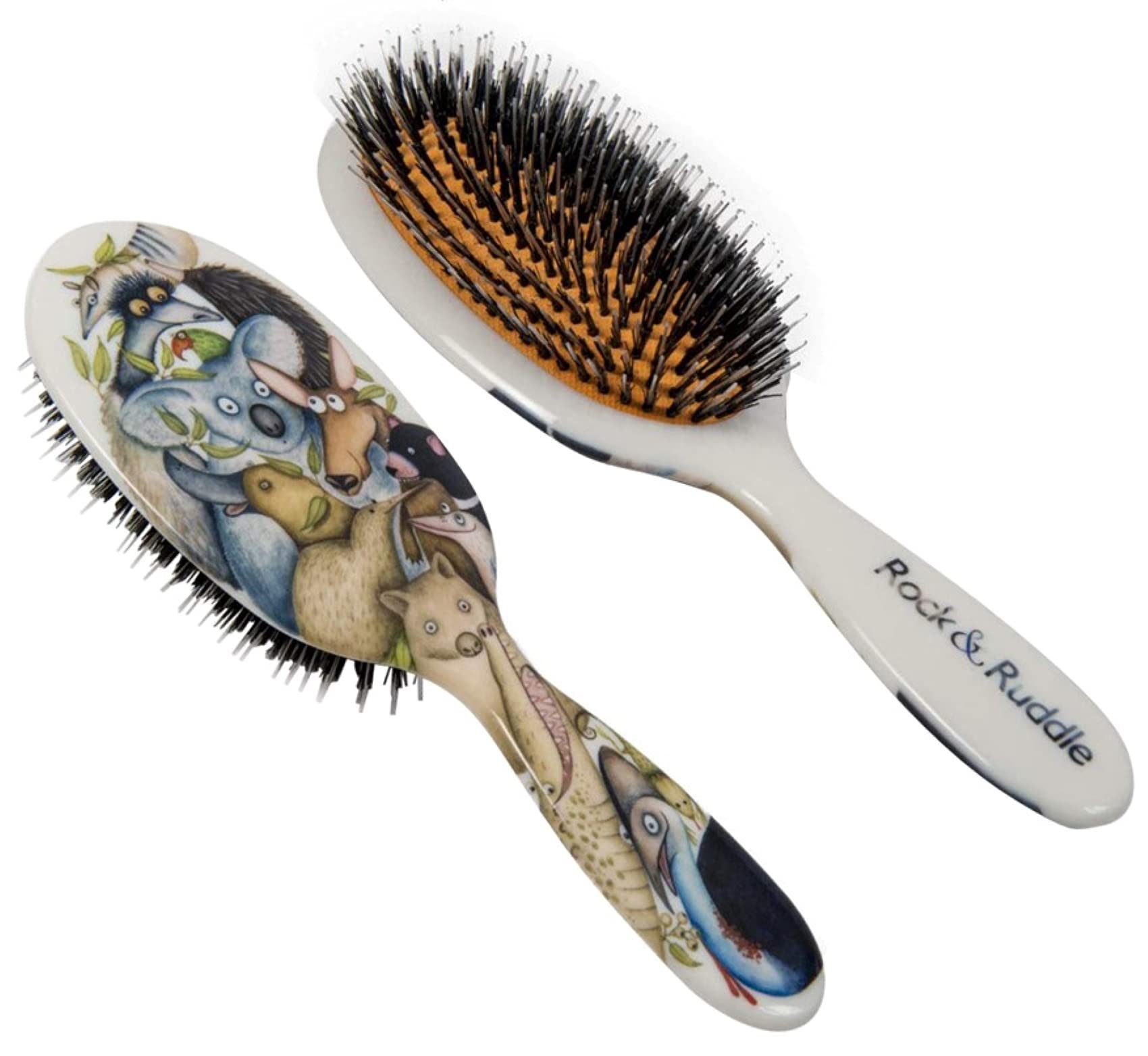 Rock & Ruddle - Spazzola per capelli con setole miste, per donne e bambini, perfetta per districare i capelli bagnati o asciutti, lisciare e far asciugare il pelo, motivo animali australiani, grande