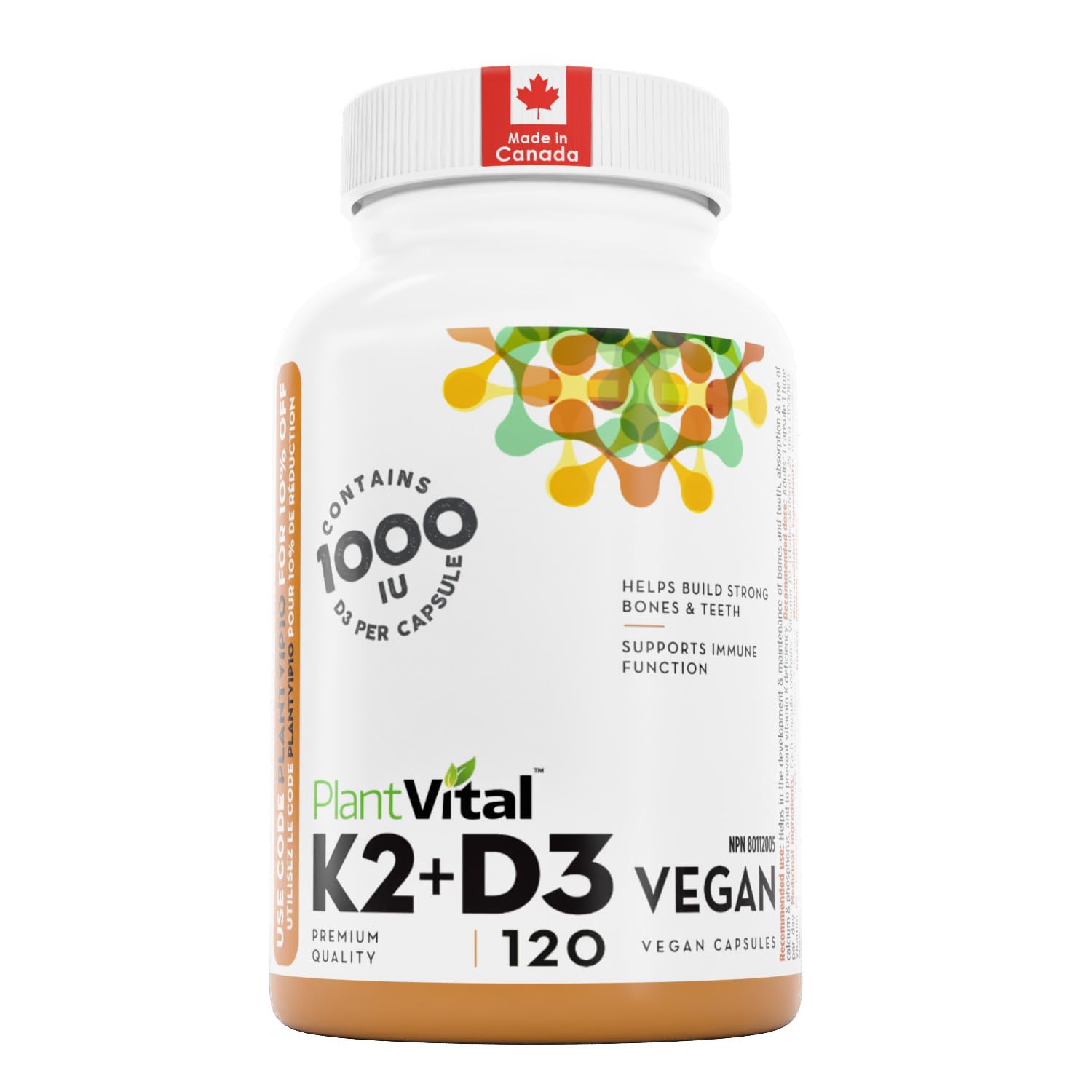 PlantVital High-Potency Vegan Vitamin D3 + K2 -Made in