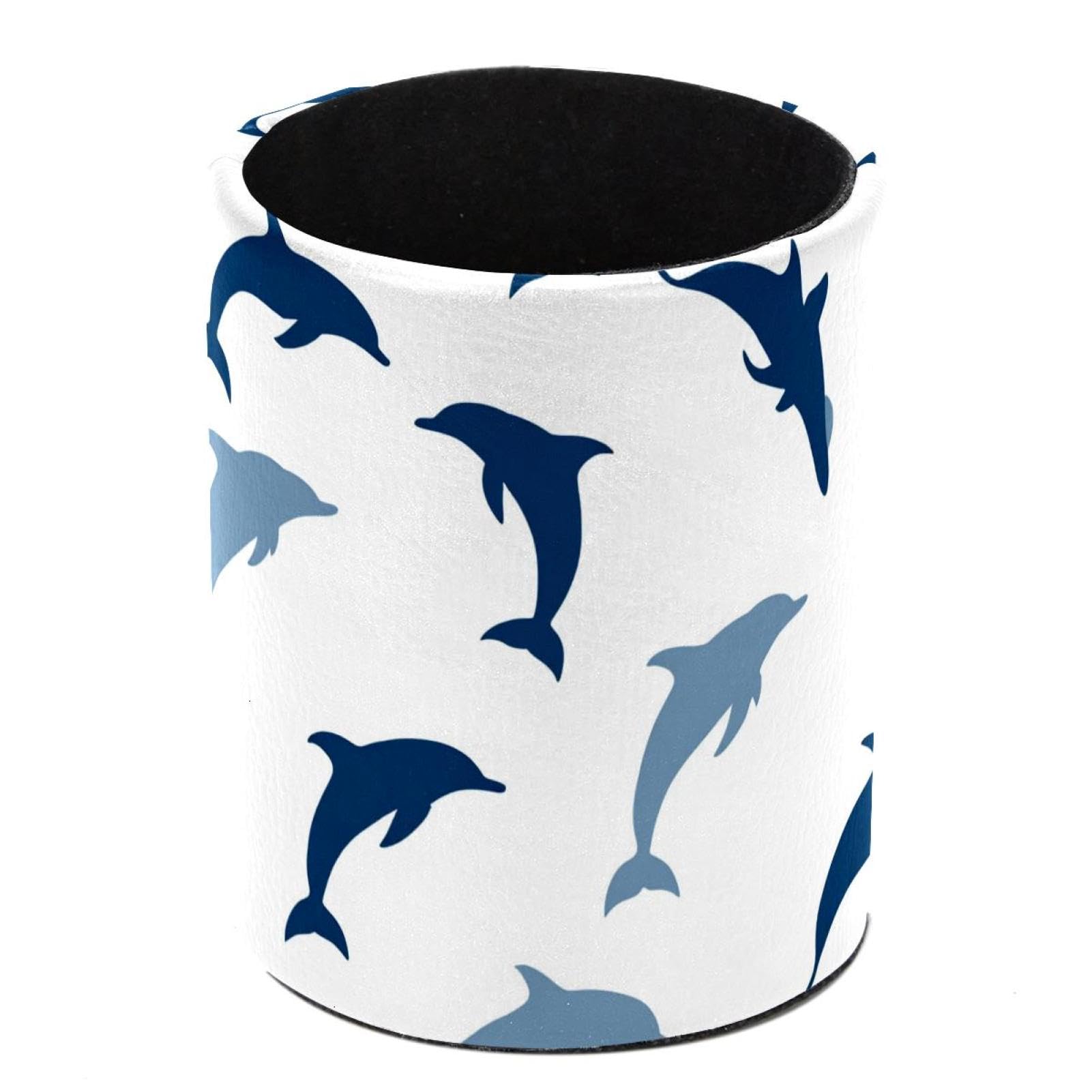 HEOEH Dolphins Pen Holder for Desk, PU Leather Pencil Holder Pen Cup Marker Holder Makeup Brush Holders, Desk Accessories & Workspace Organizers for Home, Office