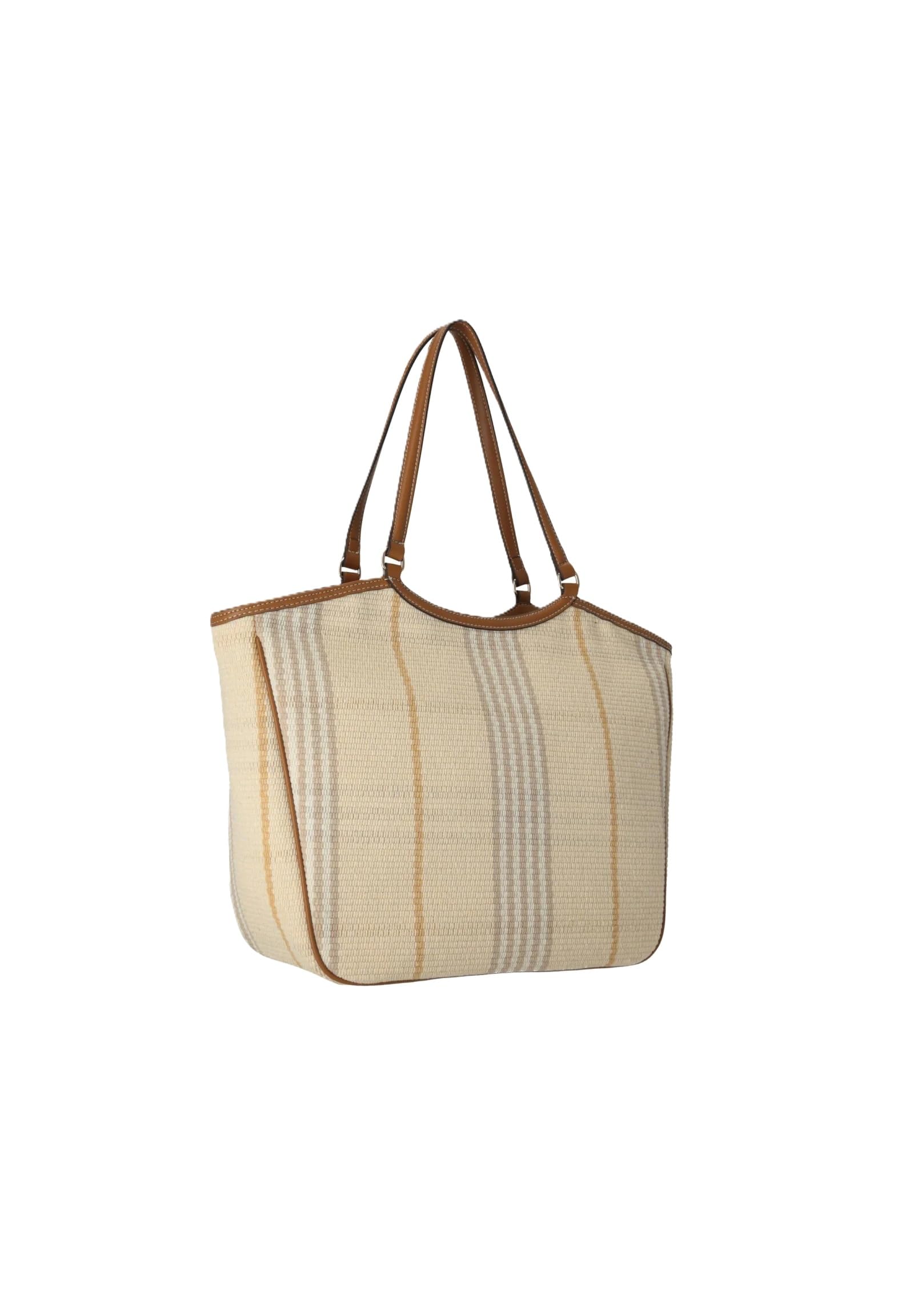 Liu Jo Ferielle Borsa Shopping L, Tessuto Naturale con Righe, Chiusura a Cerniera, Doppio Manico, 47x15x35 cm