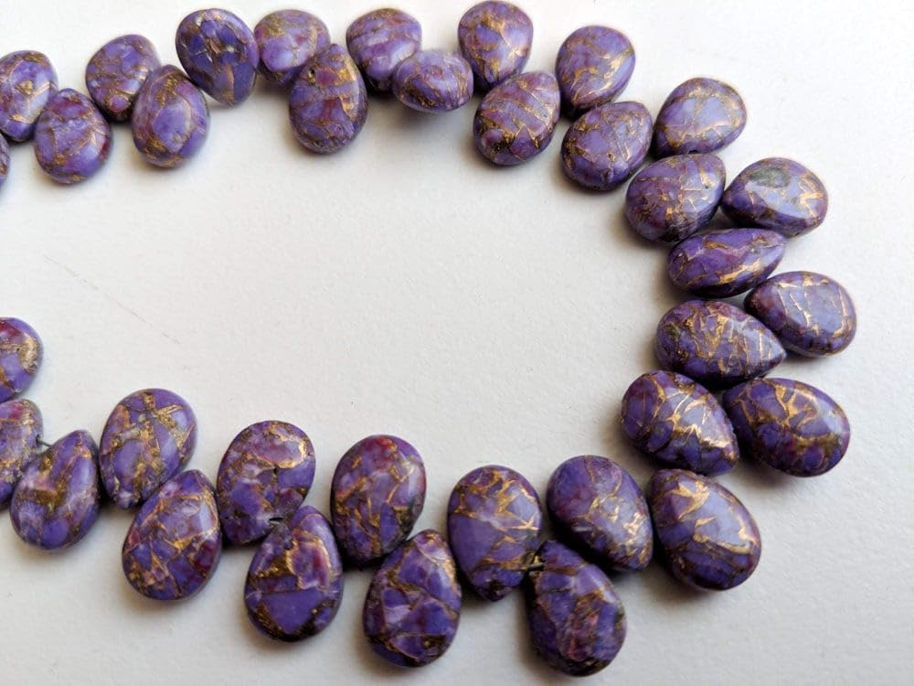 7x10mm Mojave Fioletowe miedziane turkusowe zwykłe koraliki gruszkowe, Miedziane turkusowe fantazyjne gruszki, fioletowe koraliki do biżuterii (opcje od 4 cali do 8 cali) - PDG137, 4 cale, 20 szt