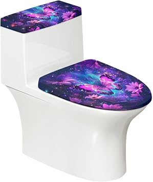 Purple Butterflies Toilet Lid Covers Tank Lid Covers Soft Toilet Seat Covers Protective Covers for Toilet Splash Resistant Covers Fit Most Round and Elongated Oval Toilets