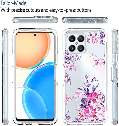 Miniatura 5 de Funda para Honor X8 (no compatible con X8 5G) TFY-LX1 con protector de pantalla de vidrio templado, funda protectora de TPU transparente de cuerpo