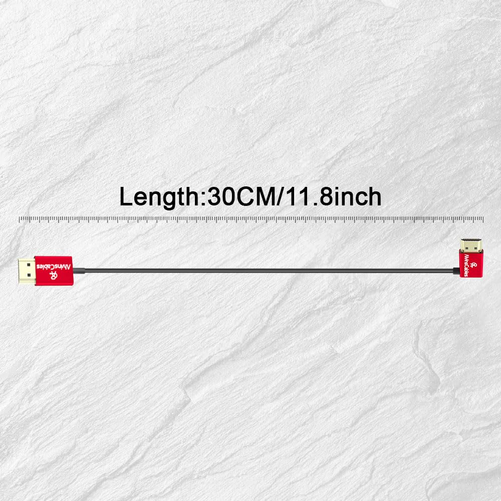 Alvin's Cables Kable HDMI 8K 2.1 48 Gbps High Speed ​​Φ2,4 mm Ultracienkie HDMI 8K@60 Hz 4K@120 Hz dla Sony A7 A9, BMPCC, dla Canon C70, Panasonic, Atomos Ninja, SmallHD, lewy kąt 30 cm | 11,8 cala