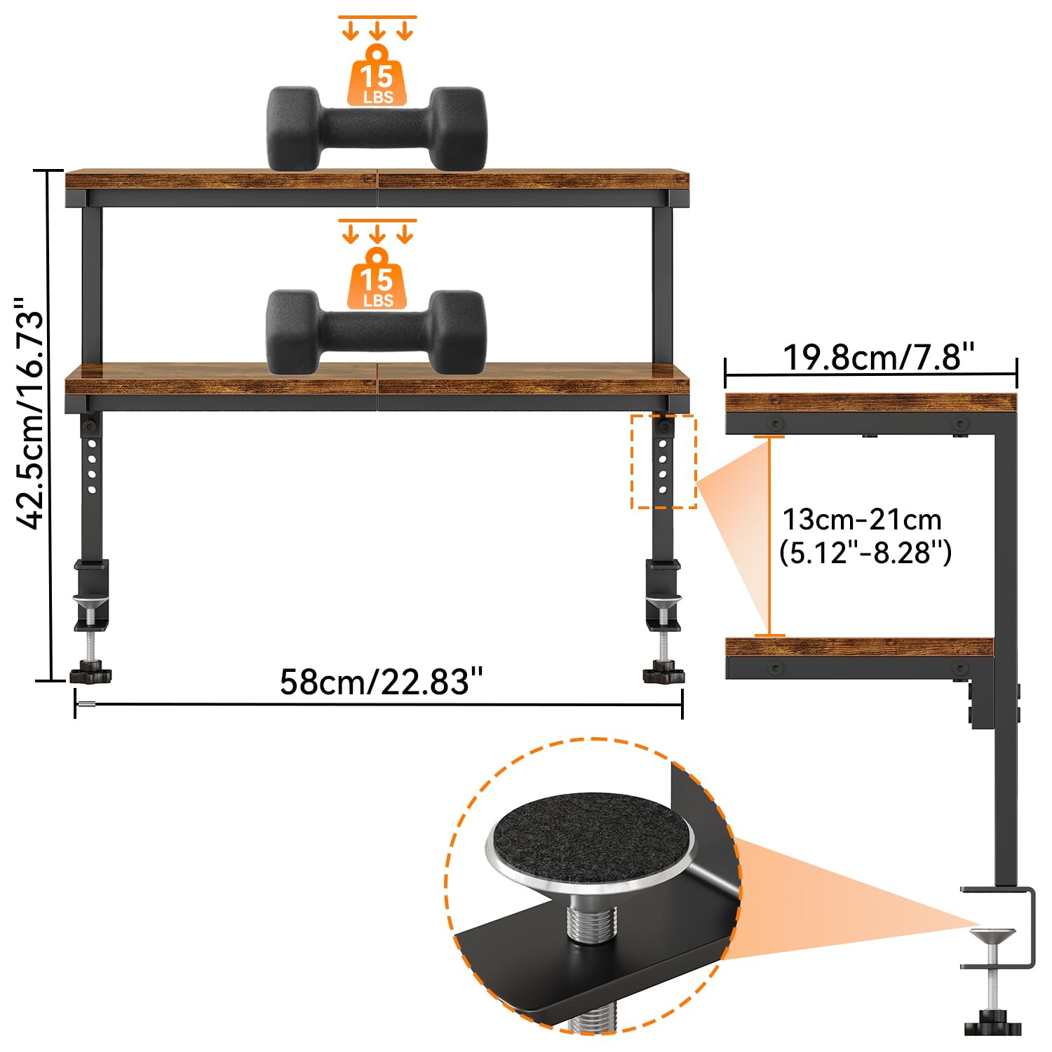 IBUYKE Clamp-on Tischregal, 58 cm großes Erweiterungsregal für Schreibtische, flexible Neupositionierung und verstellbares 2-stufiges AblageRegal für Schreibtischzubehör unter dem Schreibtisch TMZ010H