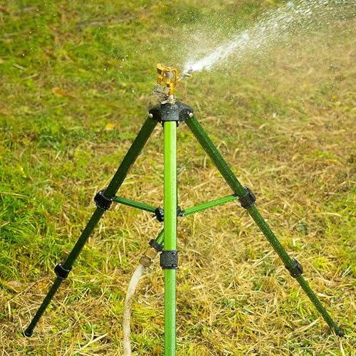 Image of Hourleey 6 Pack Extra Tall Lawn Sprinklers, Heavy Duty Tripod Sprinklers with Brass Sprinkler Head, 360 Degree Large Area Coverage, 3 /4 Inch Connector Sprinkler for Yard Lawn Garden