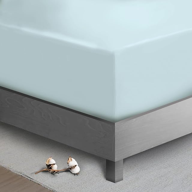 Luxurious 800 Thread Count Cotton Double Fitted Sheets Baby Blue, 100% Long Staple Cotton Smooth Sateen Sheets, High Thread Count Sheets fit Upto 40cm Deep Pockets (Baby Blue Double Fitted Sheet)