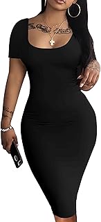Womens Summer Casual Sexy Short Sleeve Bodycon Dress Basic Pencil Midi Club Dresses - Buy now