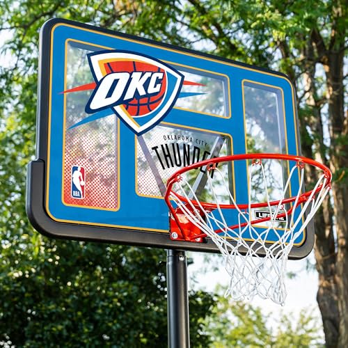 Image of Lifetime NBA Oklahoma City Thunder Portable Basketball Hoop, Adjustable Height 7.5-10 Ft, 44 Inch Shatterproof Fusion Backboard, Base with Wheels