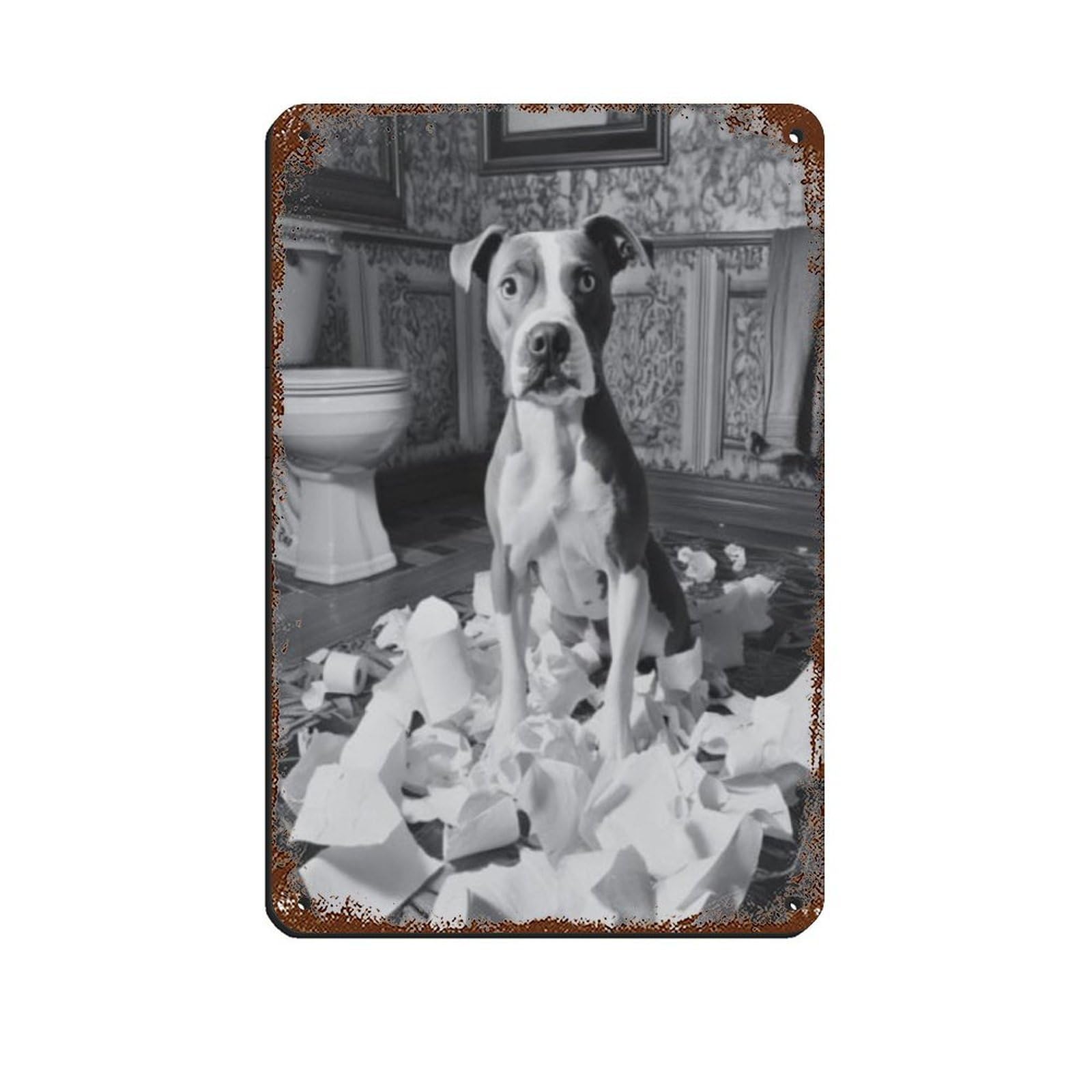 Bad Pitbull Bathroom Art,Guest Bath Kids Poster Tin Sign Vintage Metal Pub Club Cafe Bar Home Wall Art Decoration Poster Retro 8x12inch(20x30cm)