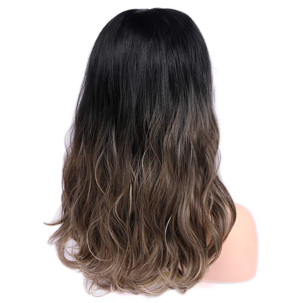 Lady Miranda 3 Tone Ombre Wig Black to Brown Blonde Middle Part High Density Heat Resistant Synthetic Hair Weave Full Wigs for Women (Black&Brown)