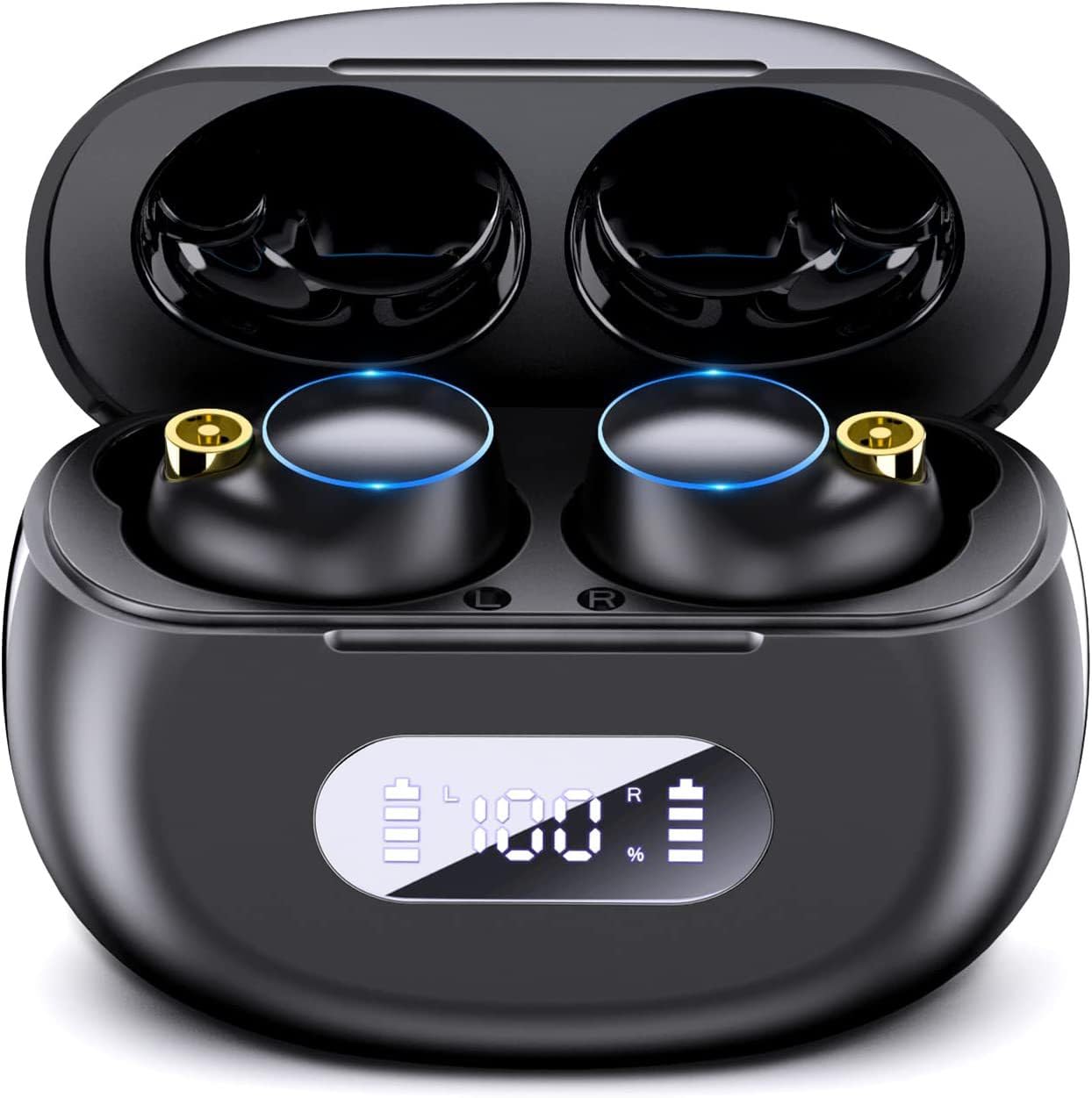 Mini Stealth Bluetooth Headphones Wireless Earbuds 45Hrs Playback Ear Buds Power Display with ENC Noise Canceling Mic in-Ear