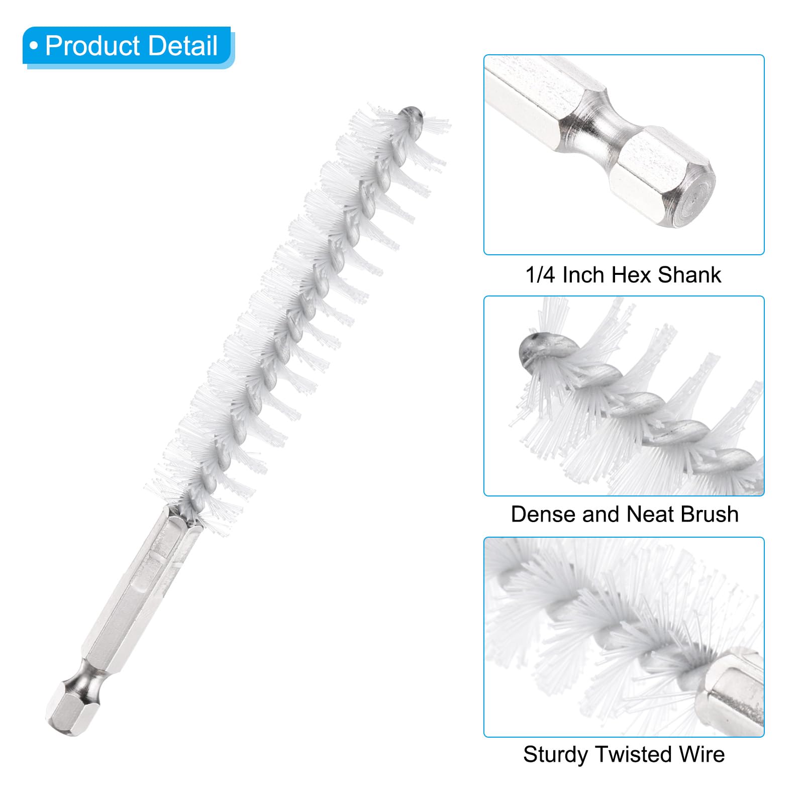 PATIKIL 12mm Dia Bore Brush, 6Pcs Nylon Twisted Wire Cleaning Brush Pipe Cleaner with 1/4 Inch Hex Shank for Tubes Ports - Image 3