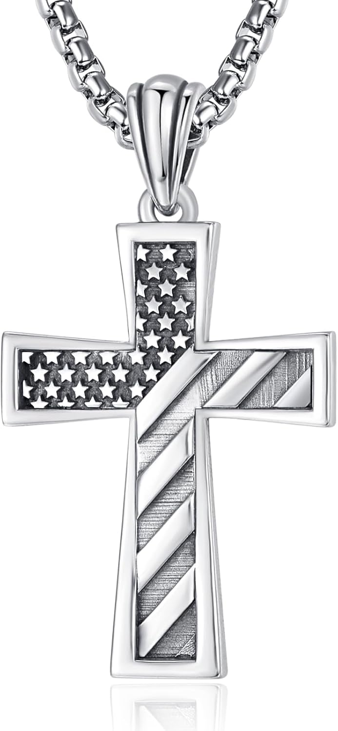 ADMETUS Cross Pendant Necklace, Protection Jewelry Religious Gifts for Men with 2.5mm 22"+2" Rolo Chain