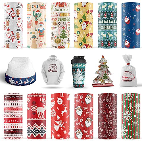 LUCKIGUCK Christmas Infusible Transfer Ink - Juego de 12 hojas de papel de sublimación, 11,5 x 30,5 cm, para textiles y tazas (Santa) Cover