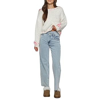 Women's Chunky Knit Off Shoulder Sweater Casual Long Sleeve