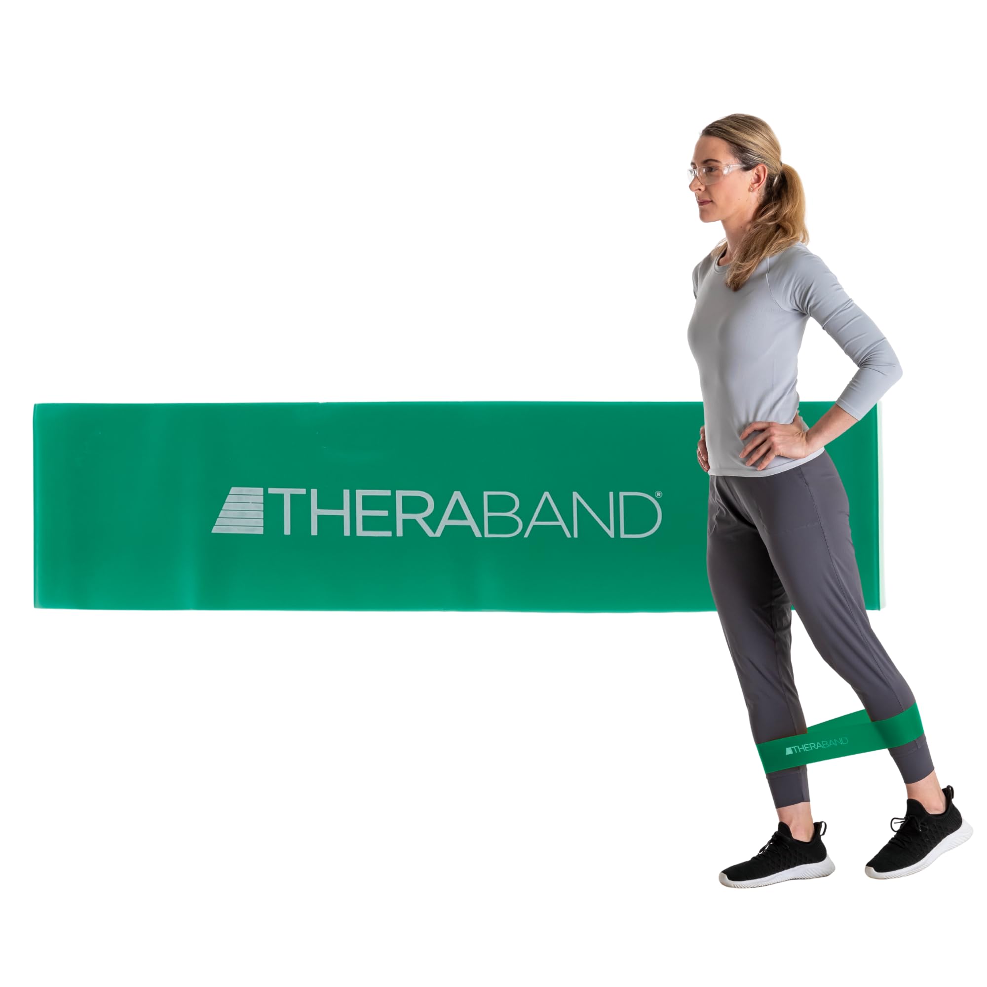 Theraband Resistance Band Loop, Professional Latex Mini Band for Lower Pilates, Crossfit, Yoga, Stretching, Physical Therapy, Strength Training no Weights, 12 Inch, Green, Heavy, Intermediate Level 1