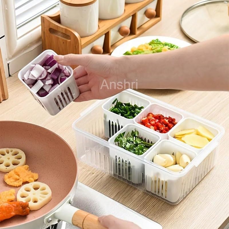 Image of 6 in 1 Fridge Storage Boxes Freezer Storage Containers, Kitchen Storage Set, Vegetable Storage, Draining Crisper Refrigerator Food Box,Container for KitchenStorage - Pack Of 1 (5544) (pack of 2)