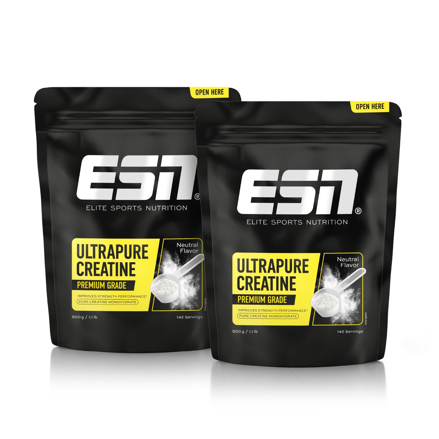 ESN Ultrapure Creatine Monohydrate, 2 x 500 g, 284 Portionen, Kreatin Pulver, mikrofein & optimal löslich, vegan - made in Germany