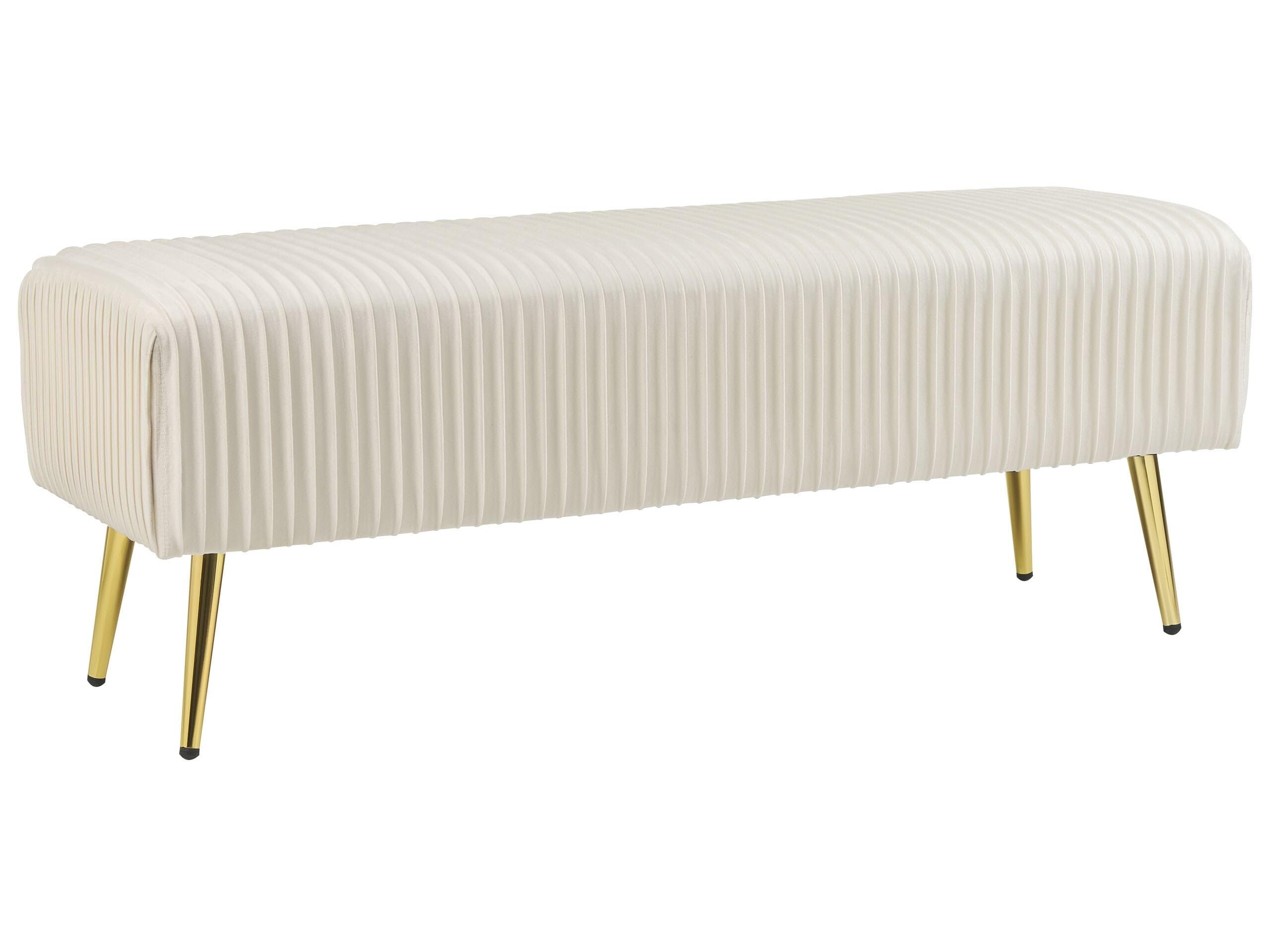 Beliani Panca in Velluto Bianco Sporco Imbottito Gambe In Metallo Dorato 118 cm Glamour
