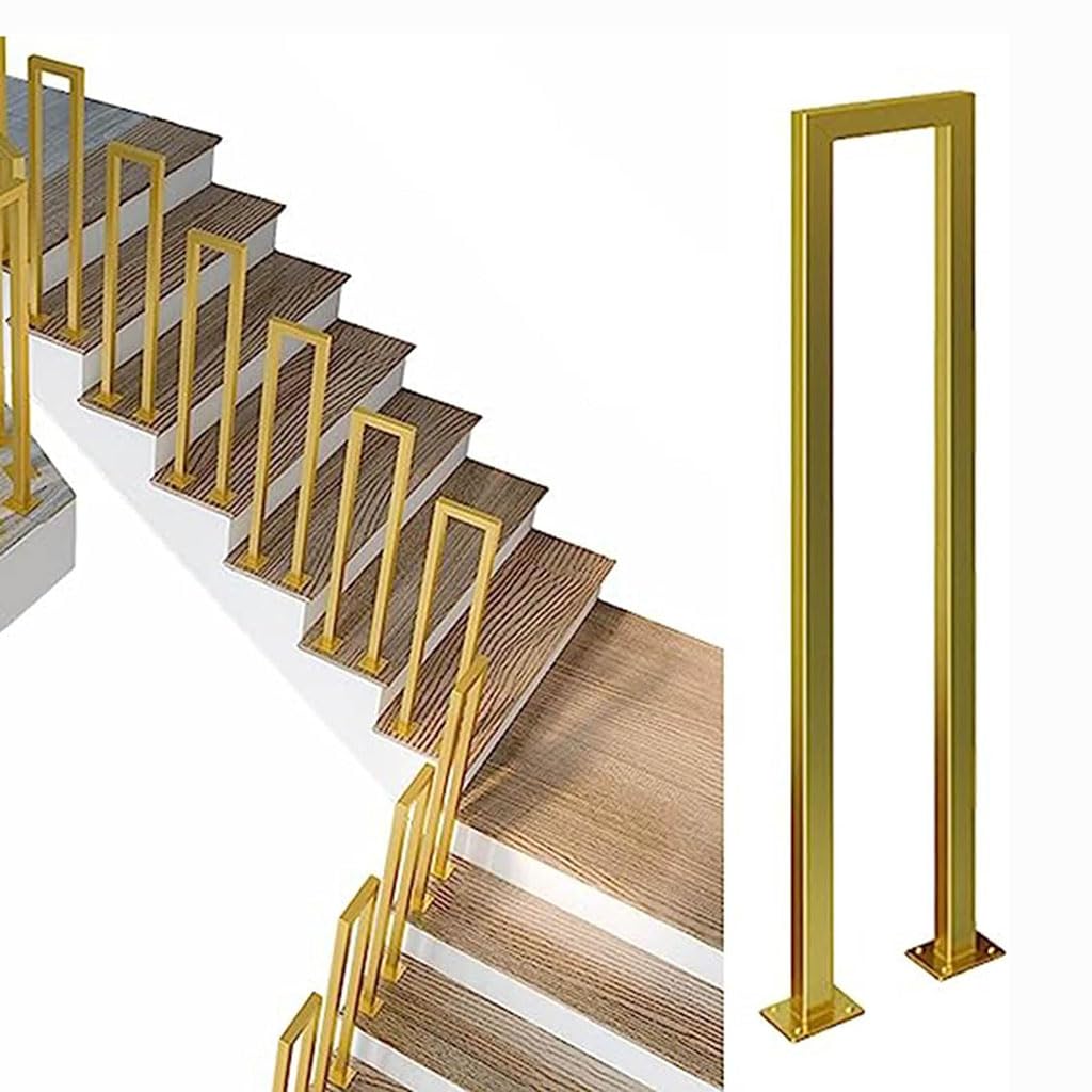 Yczhd Golden Gold U-Shape Square Metal Stair Baluster Post, Staircase Handrail Railing Post,Elderly Child Safety Vertical Hand Rail,Modern Garden Loft Villa Office(Size:2.78ft/85Cm)