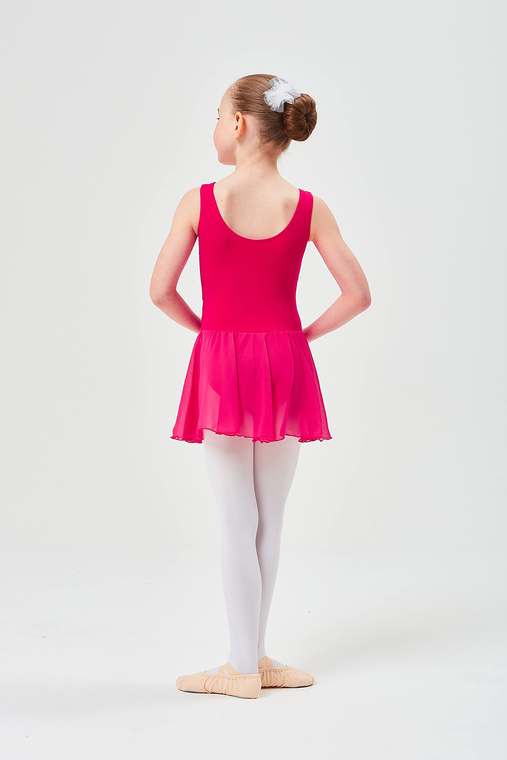 tanzmuster Body da Danza Minnie con gonnelino in Chiffon per Bambini - Rosa, Bianco, Nero, Celeste, Viola, Lavanda, Fucsia, Blu Marino e Borgogna