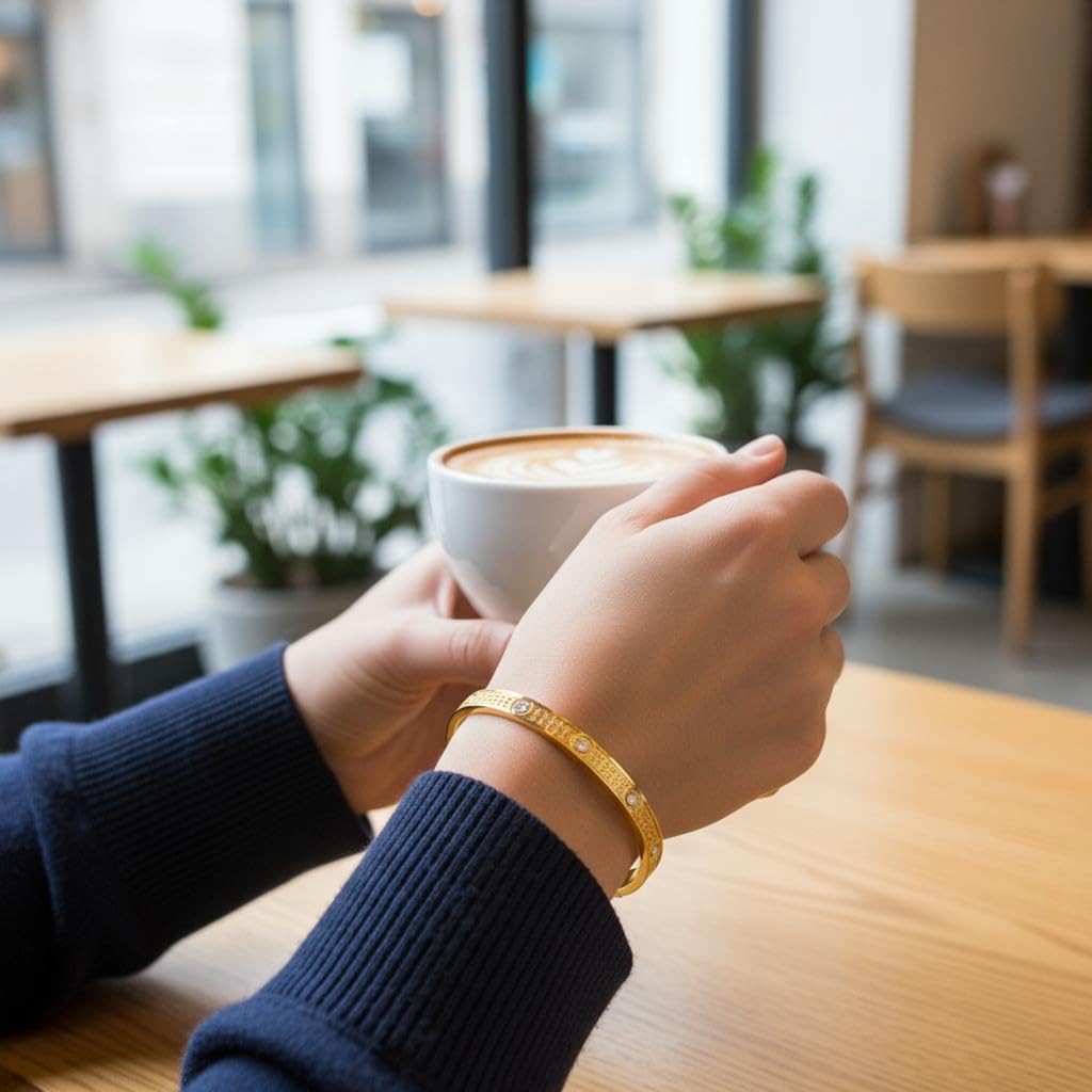 Love Bangle Bracelet for Women | Stainless Steel Hypoallergenic Gold Bracelet for Her | Minimalist Round CZ Friendship Bangle for Girlfriend, Wife - Image 5