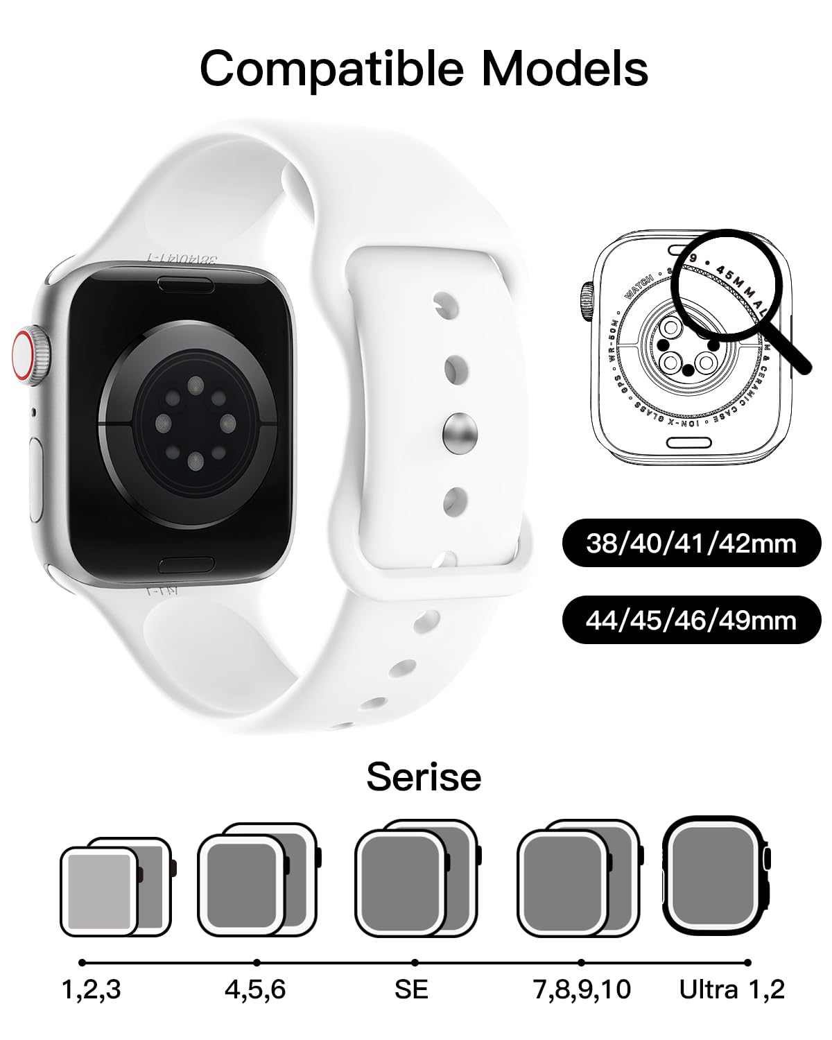 Patented Cinturino Sportivi Compatibile per Cinturino Apple Watch 38 mm 40 mm 41 mm 42 mm (serie 10) da Donna Uomo, Cinturino in Silicone Per Apple Watch Serie 10 9 8 7 6 5 4 3 2 1 SE