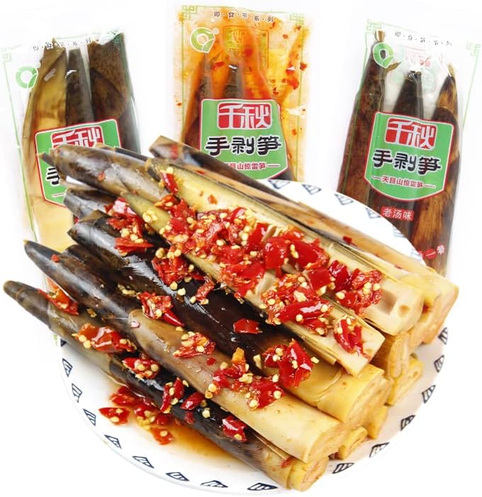 Hand peeled bamboo shoots 230g/pack，Pickled pepper Crispy Bamboo shoots,spicy chinese snack,fresh mountain pepper bamboo shoots,pickled vegetables,spicy strips (Spicy taste,1 pack)
