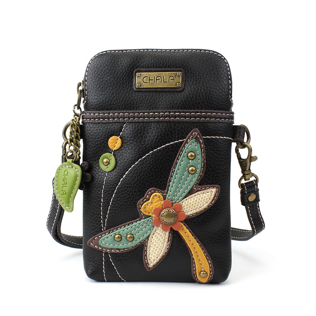 Garden Animal Collection Cell Phone Crossbody Purse-Women PU Leather/Canvas Multicolor Handbag with Adjustable Strap