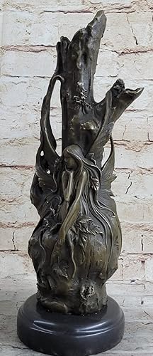 Miniatura 2 de EUROPEAN BRONZE Art Deco Nouveau - Jarrón de ninfa para mujer y niña, diseño de escultura de bronce firmado, figura de estatua decorativa, obra de