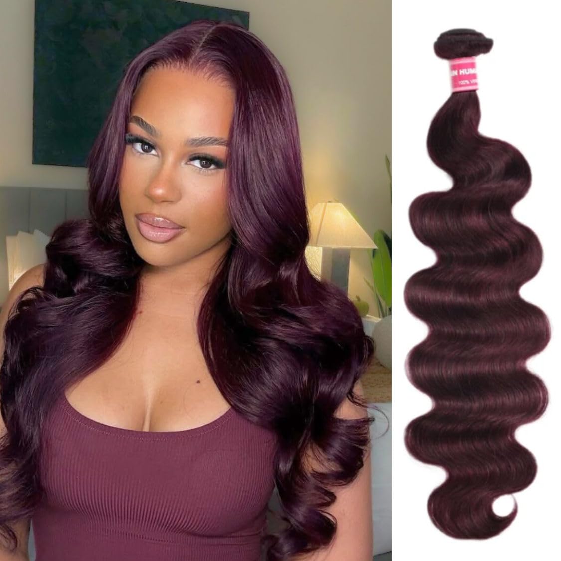 Beauty Forever 18inch Black Cherry Body Wave 12A Human Hair Weave 1 Bundle Brazilian Unprocessed Virgin Remy Human Hair Wavy Sew in Human Hair Extensions Black