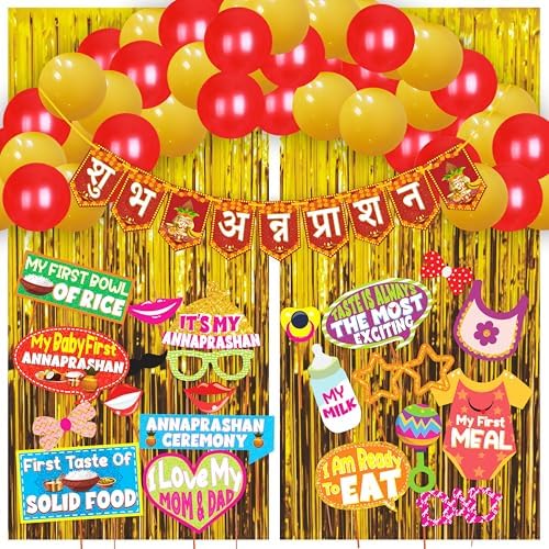 Wobbox Annaprashan Party Banner - Dark Blue & Gold Hindi Shubh Banner For Baby's First Rice Ceremony Decor