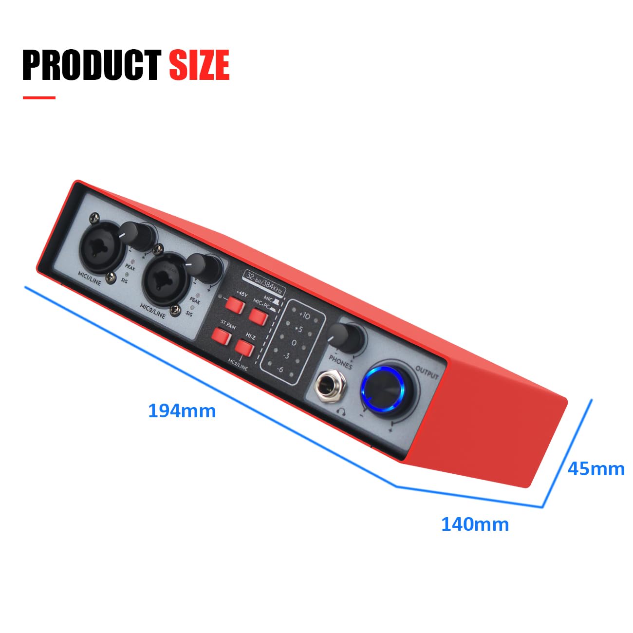 Interfaz de audio USB 2 en 2 salidas, 32 bits/384 kHz DSP, grabación de tarjeta de sonido, mezclador de audio, interfaz de audio para estudio en casa, puede conectar un micrófono de