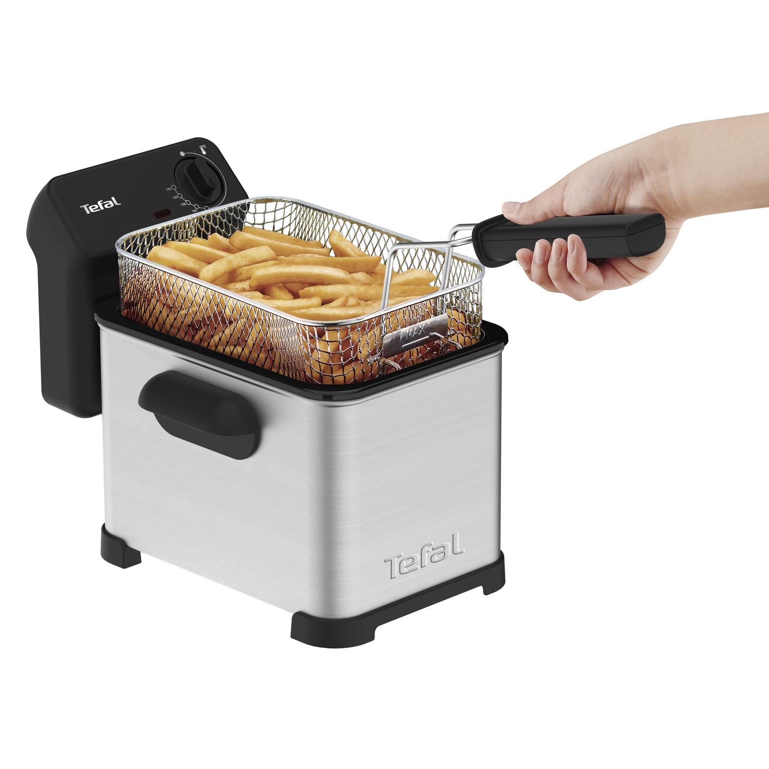 Tefal Family Pro Access 4,0L Fritteuse, 3000 Watt, semiprofessionell mit Öl, herausnehmbarer Ölbehälter, Kühlzonen-Technologie, leichte Reinigung, knusprige Pommes, Edelstahl, schwarz, FR5030