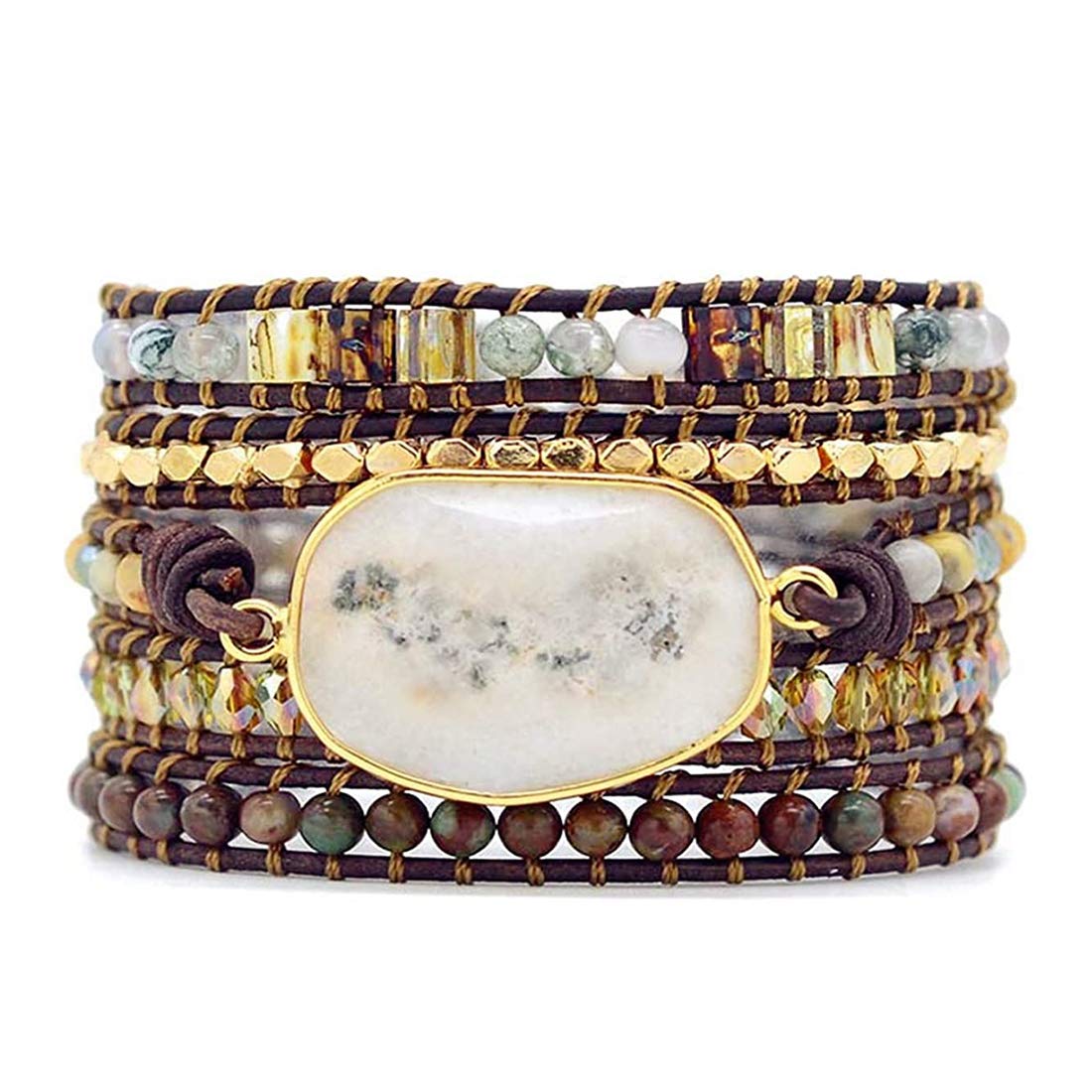 YGLINE Natural Stone Beaded Healing Wax String 5 Wraps Bracelets