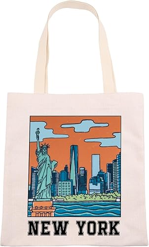 VAMSII Bolsa de lona de Nueva York, regalos de recuerdo de Nueva York, bolsa reutilizable de la ciudad de Nueva York, bolsa de hombro retro para