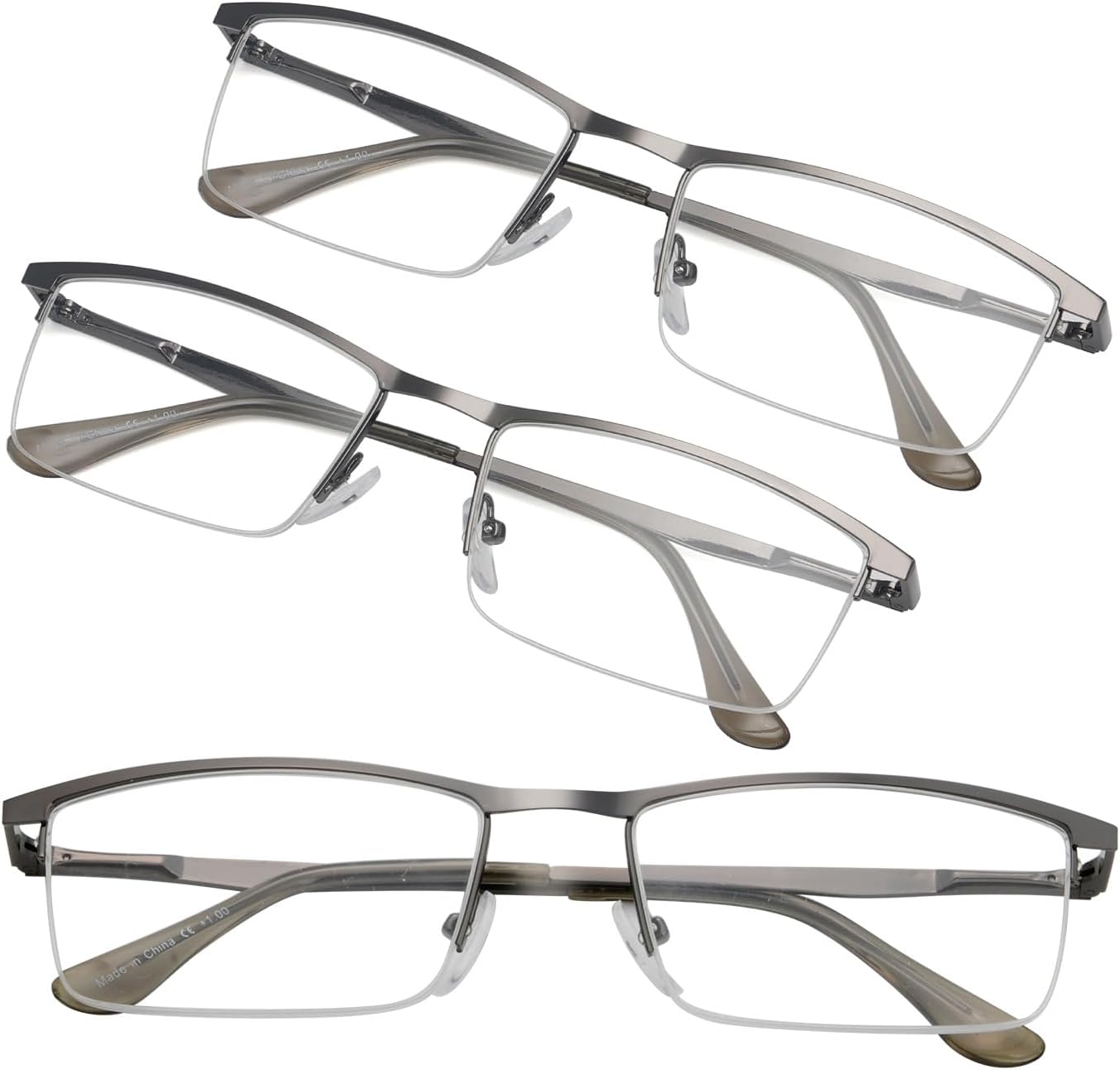 GUD Reading Glasses 3 Pairs Metal Half-rim Readers for Women and Men (Brown, 4.00)