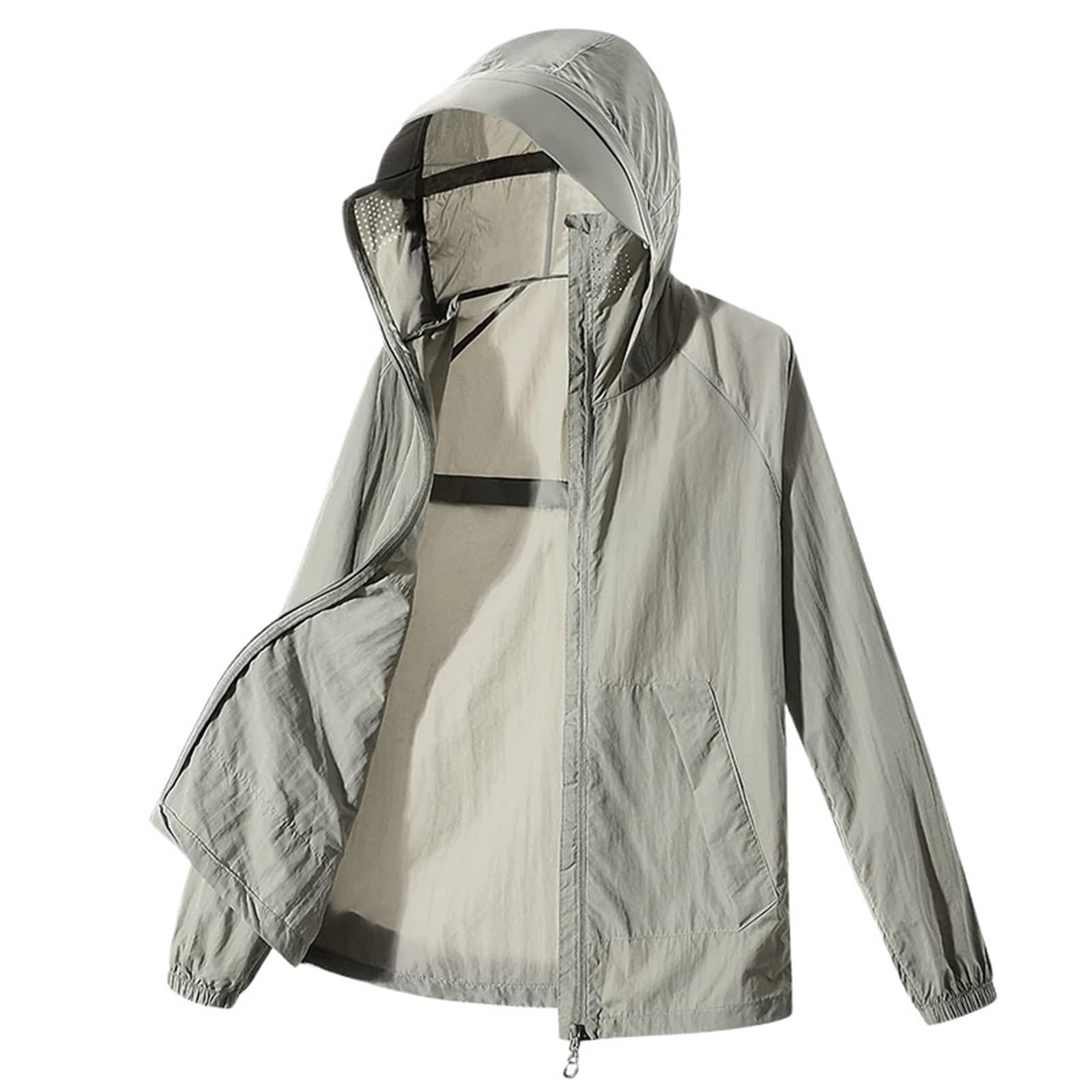 Chaqueta cortavientos para hombre Chaqueta ligera de verano con capucha y cremallera completa protección solar manga larga for hombre, for senderismo, pesca exteriores, ropa calle