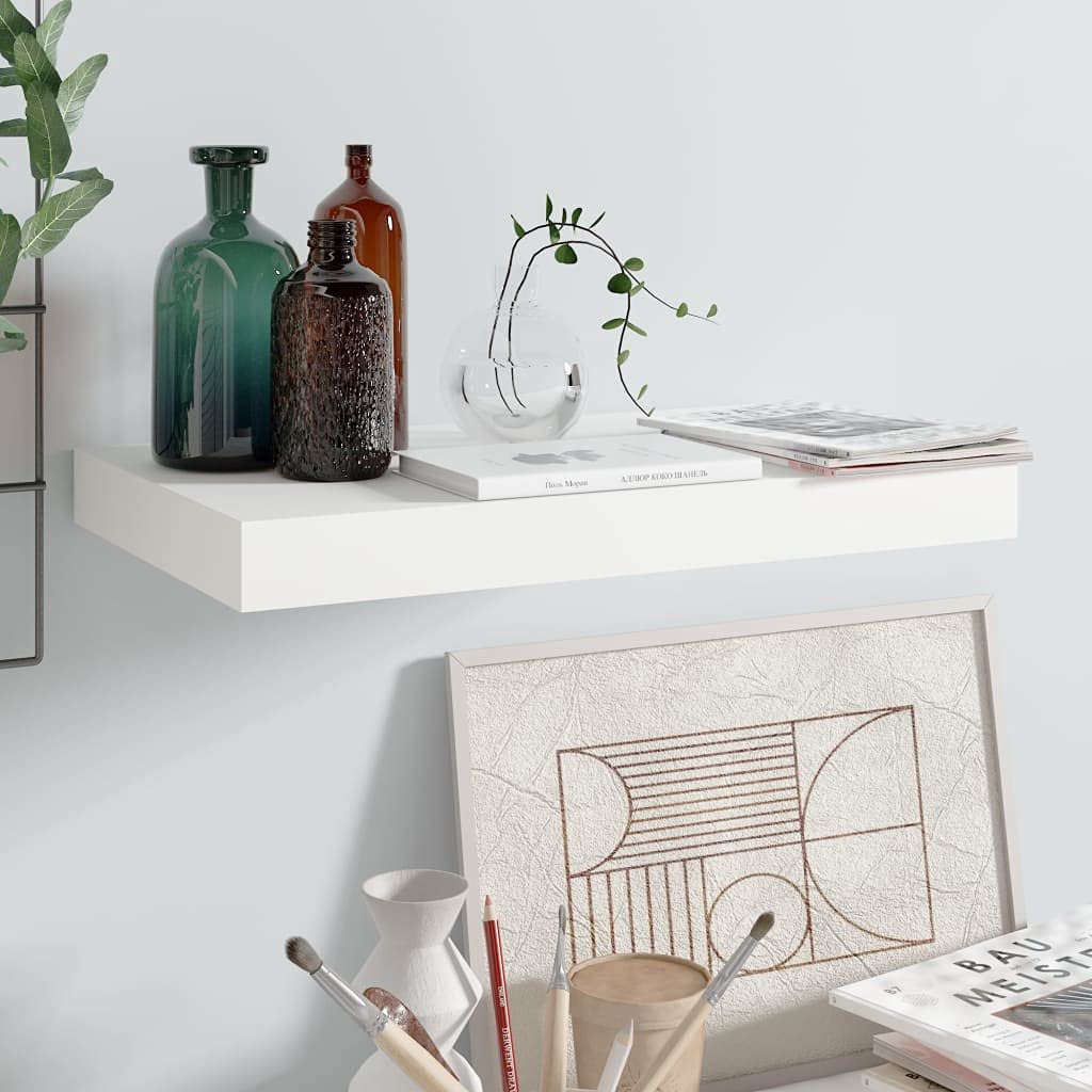 YUANCHUTOP Floating Shelves, White Gloss Wall Mounted Shelf with Invisible Brackets Book Plant Display Rack Storage for Bathroom Living Room Bedroom Entryway Hallway, 40cm