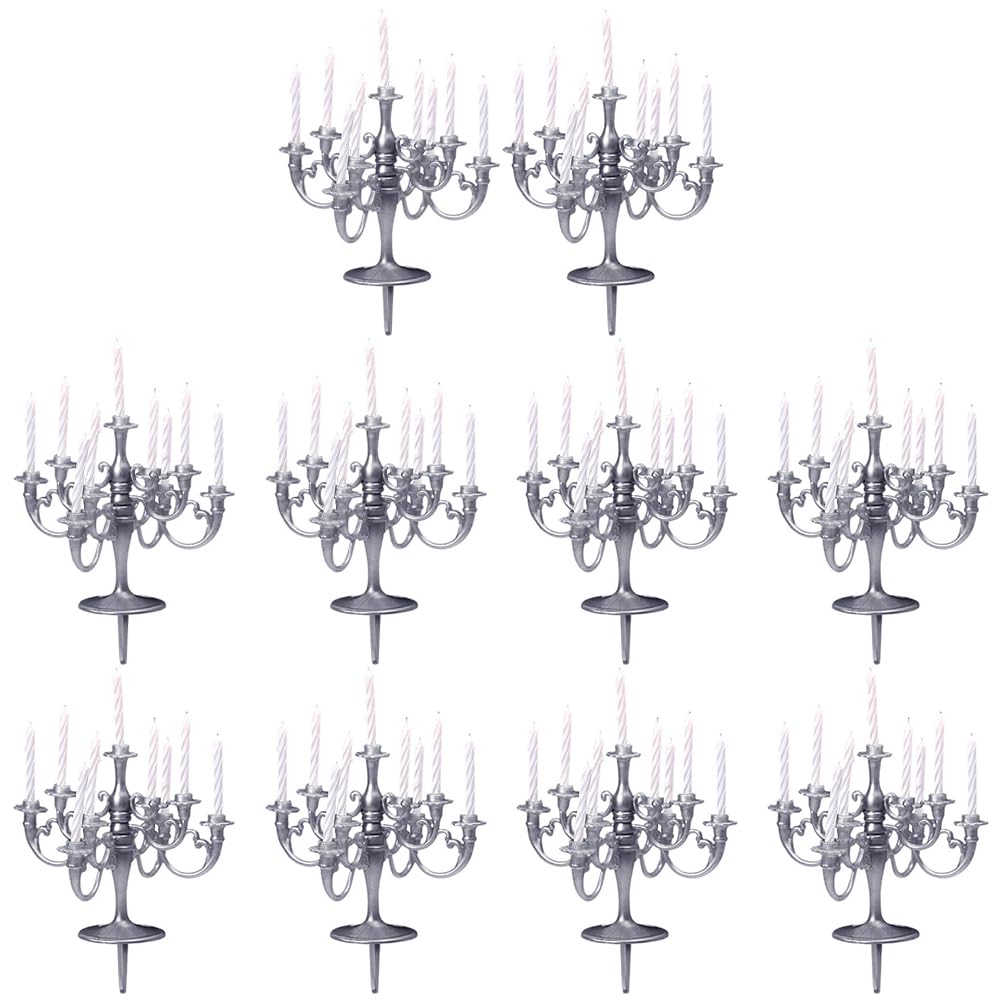 10 Pcs Mini Candelabra Cake Topper Candlestick Candle Holder Dessert Cake Birthday Candles for Christmas Wedding Decor